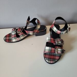Little Burgundy Plaid Westwrn Sandals, VGUC, Size 7.5